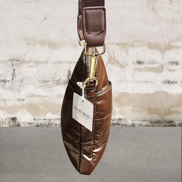 Ellie Bing NWT Chocolate Brown Puffer Crossbody Bag or Mask - Picture 5 of 6